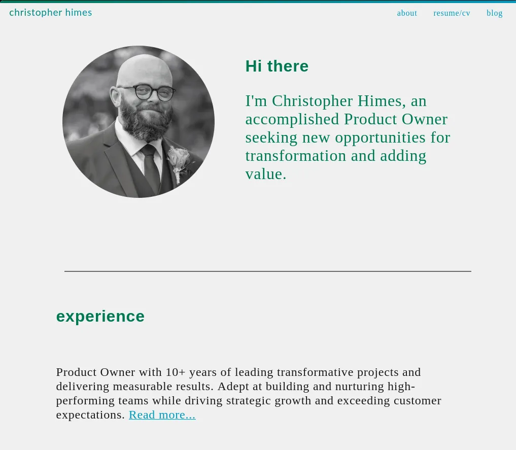 Light mode version of this site with a near white background, medium blue links, near black text, and medium green header text