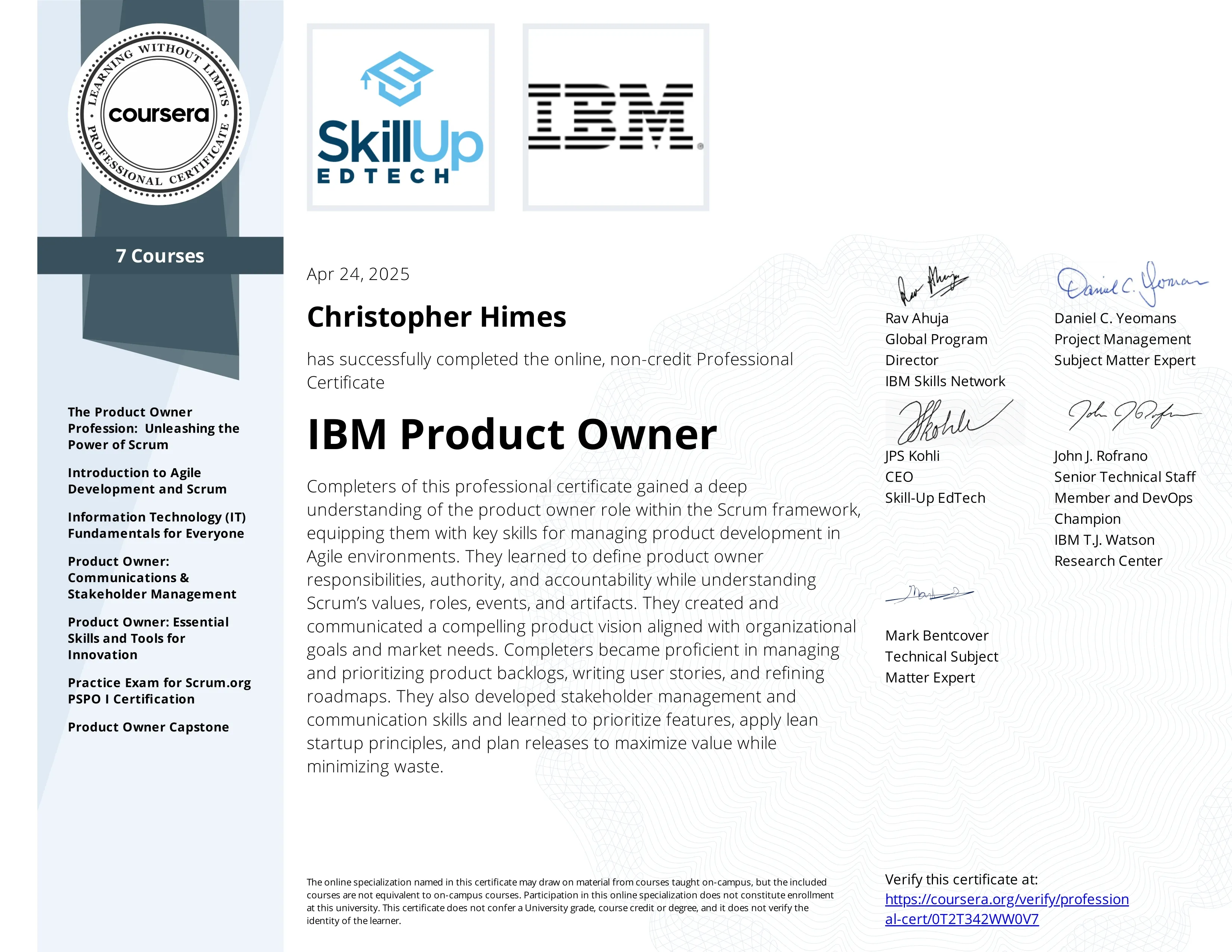 IBM Product Owner Certification
